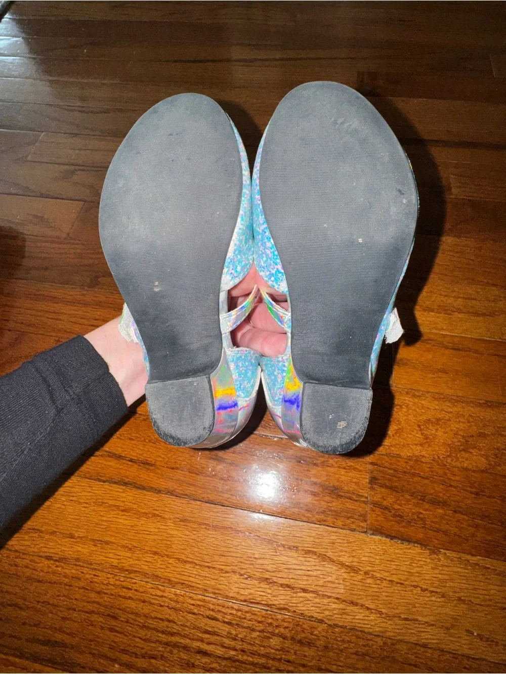 Disney Princess Girls Blue Glitter Mary Jane Shoes with Holographic Strap